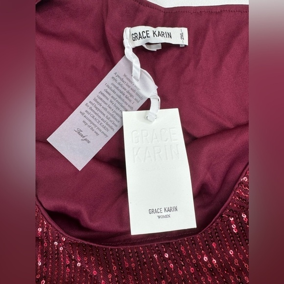 NWT Grace Karin Burgundy One Shoulder Sequin Tulip Hem Dress Womens 2XL - Picture 4 of 9